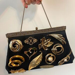 Art Deco Brooch Bag - thrifted bag and brooches